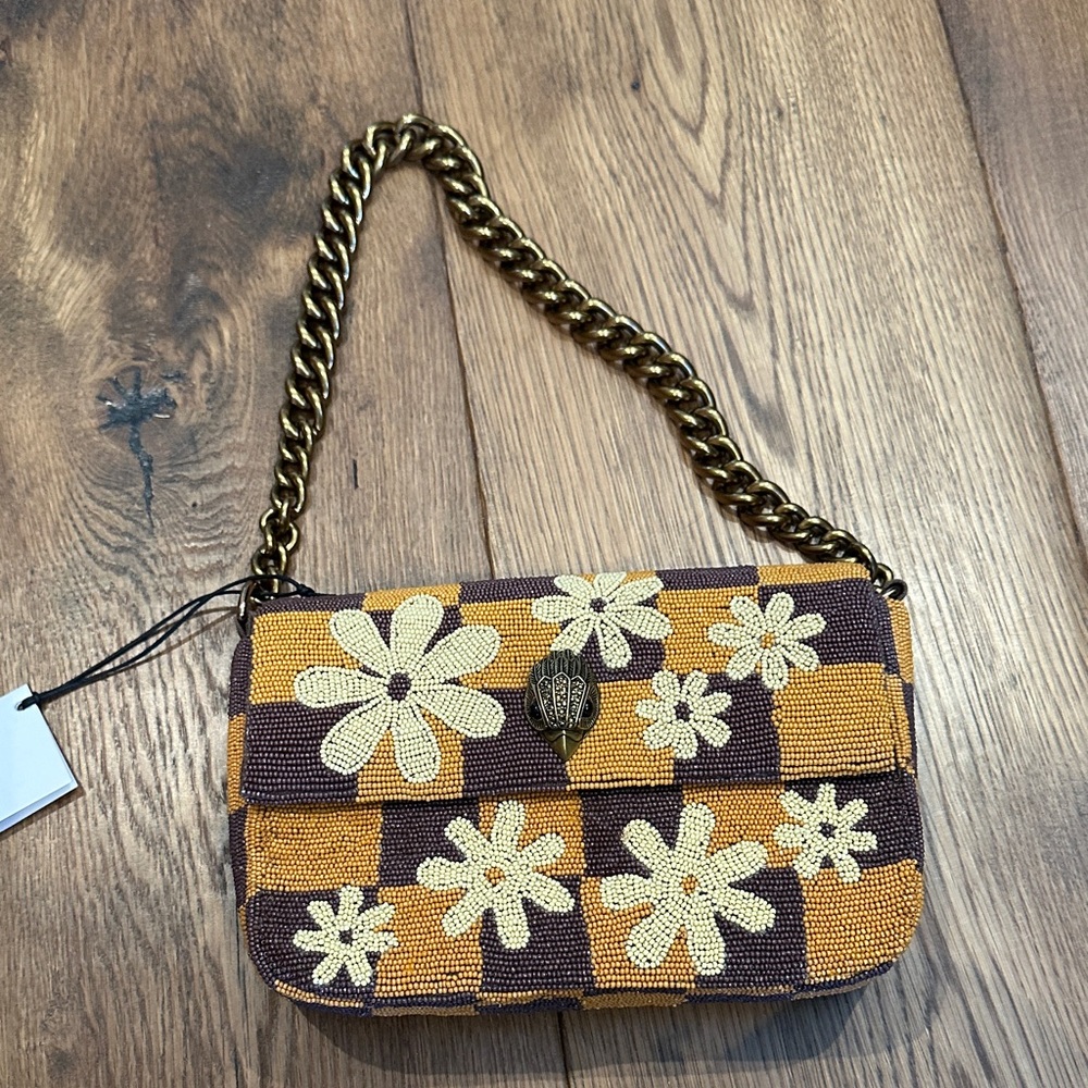 Kurt Geiger Mustard and Chocolate Floral Shoulder Bag